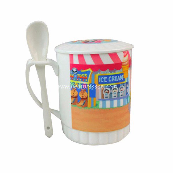 11oz Sublimation Photo Coated Mug with Spoon And Lid SML